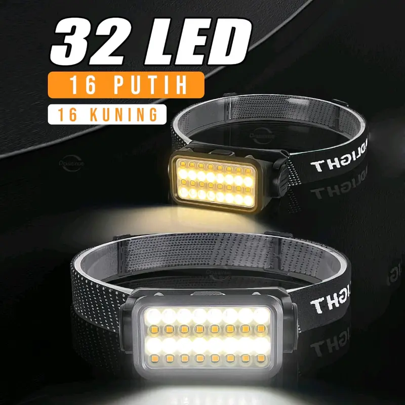 Headlamp Senter Kepala Cas Cahaya Putih Kuning 5 Mode Waterproof 0