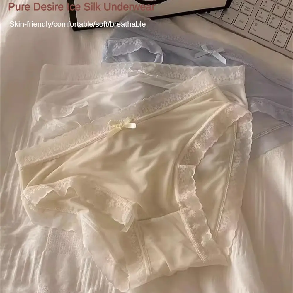 Đồ Lót Lụa Lạnh Quần Lót Cotton Mềm Mại, Dành Cho Phụ Nữ Và Bé Gái Dễ Thương, Quần Lót Nữ Cạp Thường Quần Lót Thân Mật Đồ Lót Gợi Cảm Quần Đùi