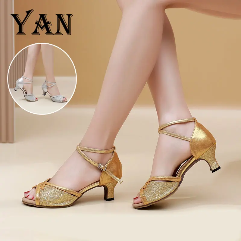 YAN Sandal Heels Wanita Sepatu Dansa Latin/ Line Dance Sepatu Hak 5cm