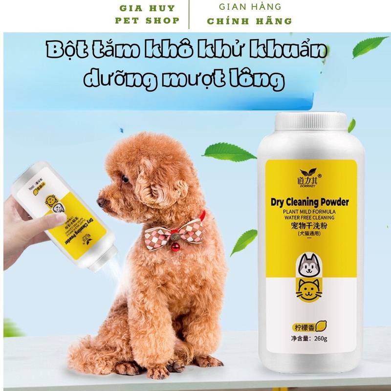 Phấn tắm khô cho chó mèo Dorrikey, bột tắm khô khử khuẩn sữa tắm khô cho chó mèo(260gr) - giahuypetshop