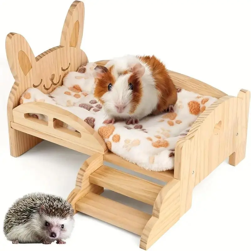 Wooden Pet House with Ladder, Pet Bed, Pet House for Hamster, Hedgehog, Dwarf Rabbit, Small Animal Supplies