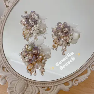Brooch Camelia Zoya Bros Handmade Statement Brooch per 1pcs bros handmade broskerah baju  Clips Crystal Pearl