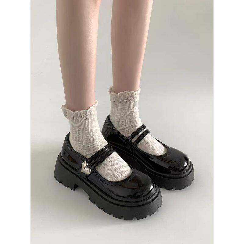 Product Introduction of Black Thick soled Small Leather 2024 Spring and Autumn New Le Fu with One Word Belt Mary Jane British Style Single Shoes for Women Footwear Girl 9
