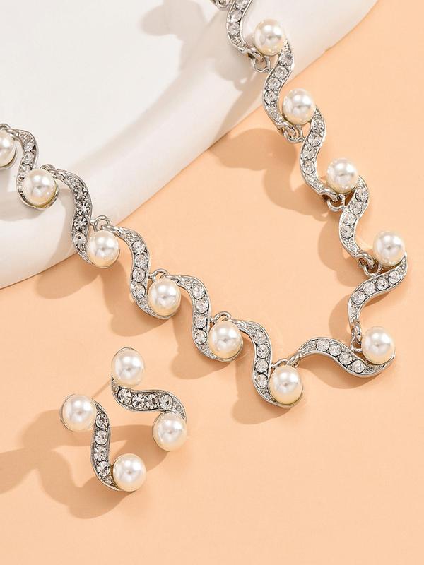 Fashion Faux Pearl Decorated Jewelry Set, Including Necklace & Earrings, Fashion Jewelry for Party, Daily Decor, Trendy All-match & Exquisite Jewelry for Birthday Gift 5