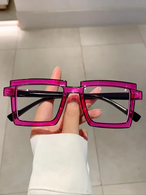 Unisex Simple Style Eyeglasses with Geometric Square Frame & Fashion Line Design, Casual Trendy Eyeglasses for Everyday Use, Fashion Eyeglasses for Outdoor Activities 1