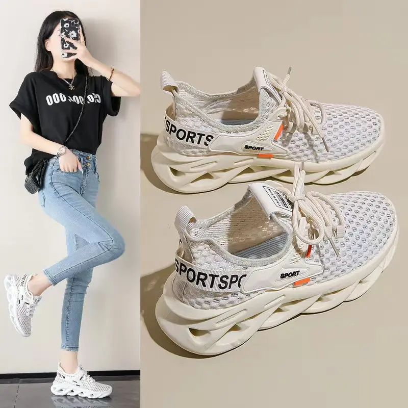 In Stock 2024 Summer New Korean Style Breathable Flying Woven Women's Shoes Ins Trendy Student Running Sneaker Women's Casual Shoes