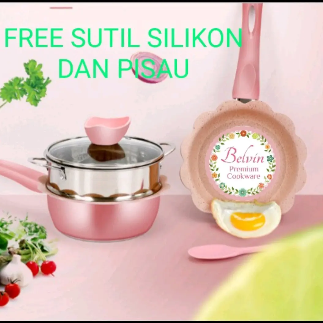 Belvin cookware baby set flower pot bunga pan panci  frypan mpasi peralatan panci bayi anak susu mpasi cook ware penggorengan kukus steam kukusan steamer 16cm 18cm 16 cm 18 cm peralatan panci bayi