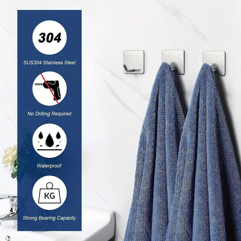 Modern Wall Mounted Sticky Hook, 4 Counts/set Heavy Duty Adhesive Towel Hook, Modern Stainless Steel Sticky Hooks for Bathroom Kitchen Bedroom, Storage Organizers 8
