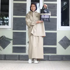Jas Hujan Wanita Setelan Baju dan Rok Dewasa Bahan PVC Karet Tebal Elastis Anti Rembes