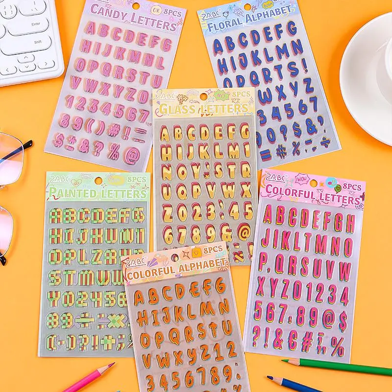 Letter & Number Pattern Sticker, 16pcs/set Waterproof Sticker, DIY Decorative Sticker for Bullet Diary Mobile Phone Shell Glass Bottle