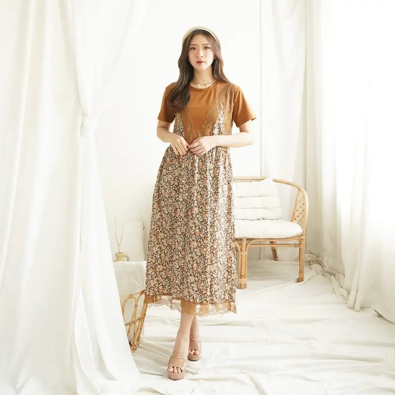 [Basica Moda] 18440 Gaun Dress Midi Wanita Melicia Casual Floral 1