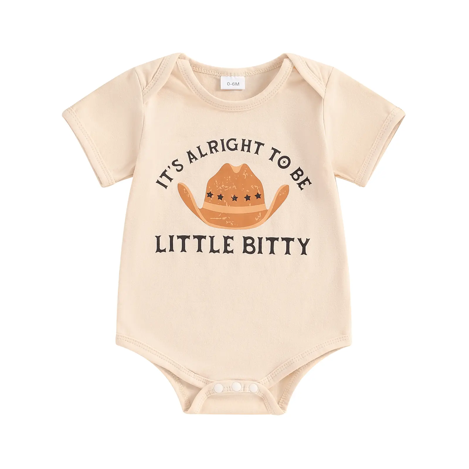 Western Baby Romper Casual Short Sleeve Round Neck Hat Print Bodysuit Newborn Playsuit 0-12M
