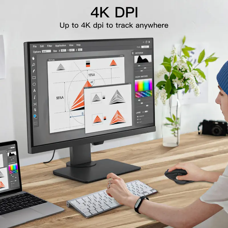 【COD/GOOJODOQ】 Wireless Mouse 4000DPI USB Computer 2.4GHz Mouse Ergonomic Scrolling Battery Display Bluetooth Mouse 8