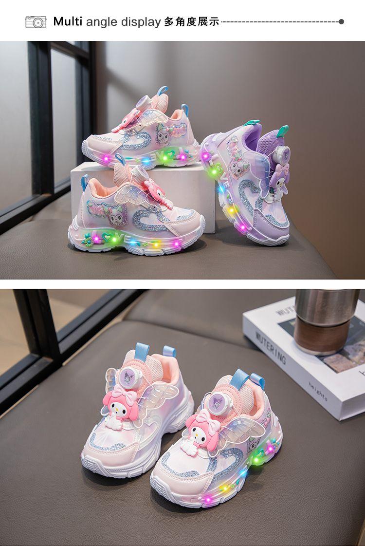 Product Introduction of Girls'shoes Children Sneaker Girls Mesh Shoes Breathable Kids'sport Shoes Rotating Button Sneaker Princess Light up Girl Glowing Leather Shoes 11