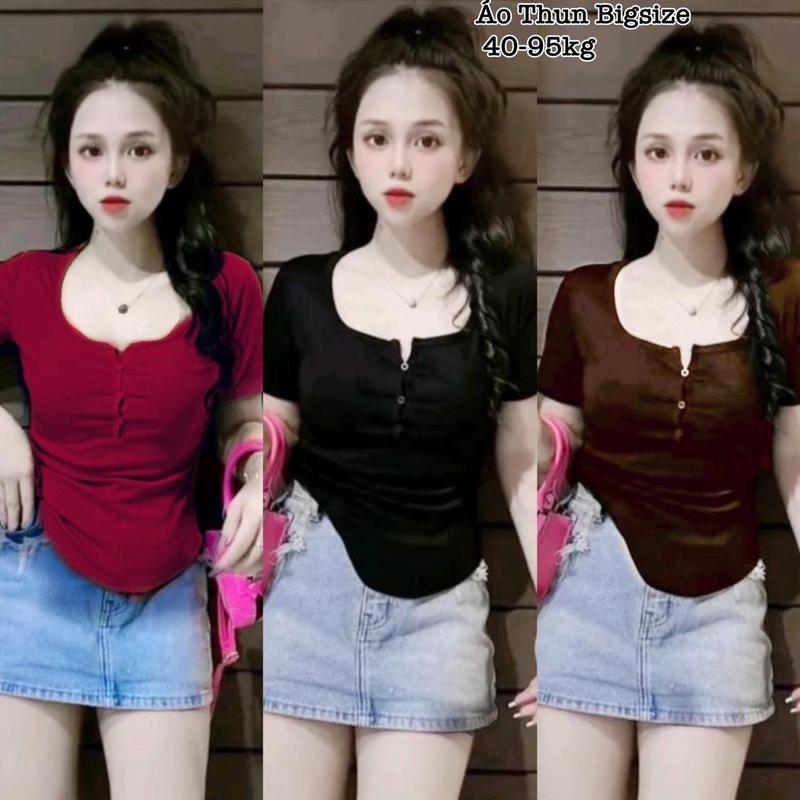 (HCM) Áo Thun Gân Tăm Tay Ngắn Bigsize Cổ Tròn Nữ Xinh Đẹp Dễ Thương Giá Rẻ Freesize 45-95kg Women Top áo thun bigize Nhung Jean Voi Màu Đen
