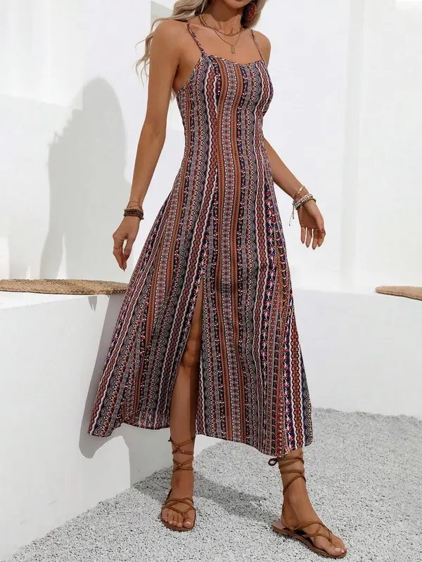 Women's Side Split Dress, Casual Fashion Long Dress for Daily Holiday Vacation Wear, Ladies Dress for Summer 4