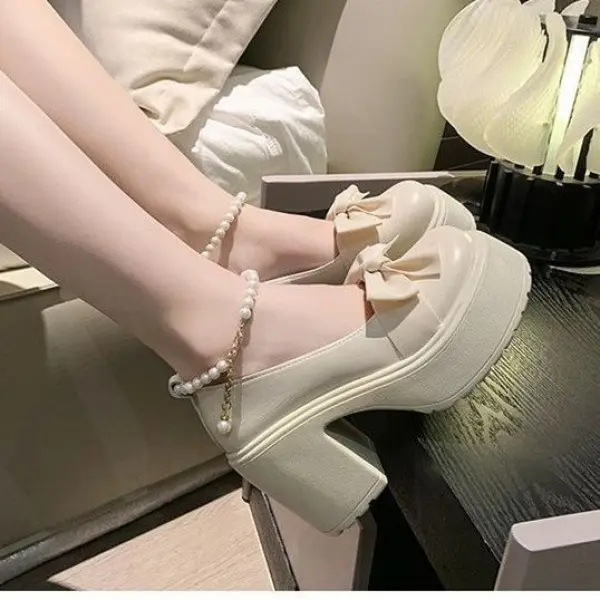 Giày Nữ, Đế Dày, Cao Gót, Gót Chunky, Dễ Phối Đồ Tăng Chiều Cao, Đế Mềm, Giày Da Nhỏ Dành Cho Mùa Lò Xo Hè 2024, Hàng Mới Về