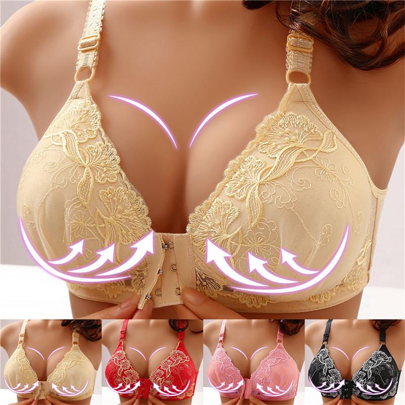 Product Introduction of Button Embroidery Brassiere Bralette Wireless Underwear Women's Bras Seamless Floral Push Up Bras Wireless Front Comfy Lingerie 4