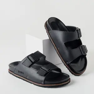 Kenfa - Nive Plater Sandal Formal Casual Pria Wanita Kulit Slide Slop Distro Hitam Stylist Sendal Jepit