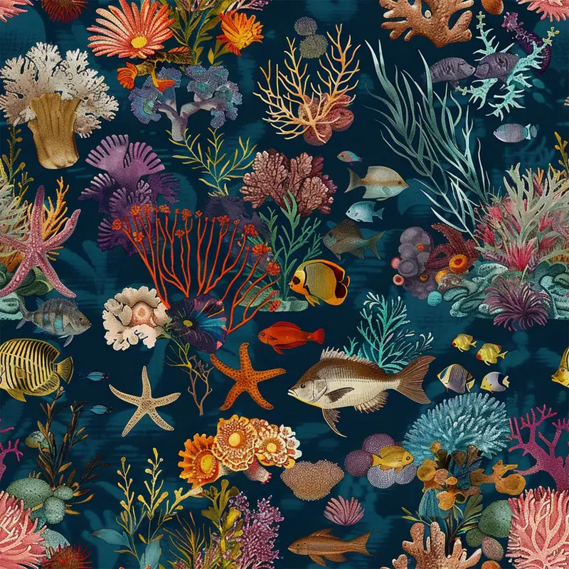 Floral & Fish Pattern Wall Sticker, 1 Roll Removable Waterproof Wall Paper, Self Adhesive Wall Decal for Kitchen Living Room Dining Room Bedroom 2
