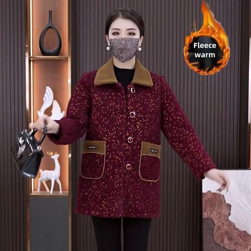 Product Introduction of Áo khoác ngoài dày dặn, lót lông cừu mùa đông của mẹ, dài Trung Bình áo khoác đệm bông ấm áp 8