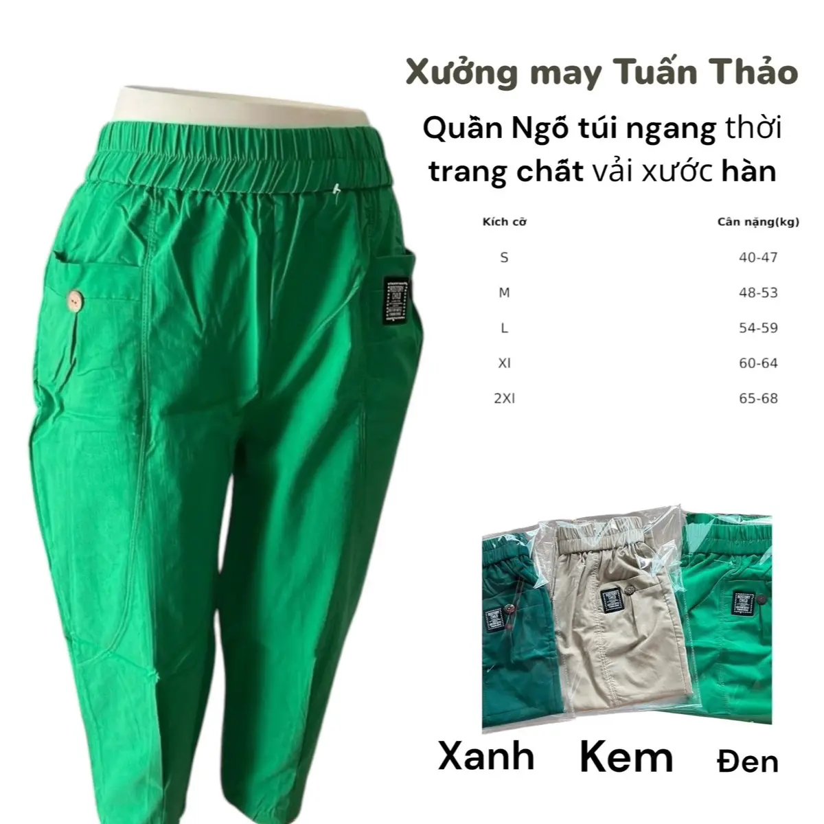 Quần ngố chất liệu vải xước hàn có 2 túi hộp 2 bên có ly chân điểm nhấn Nữ Women Pants