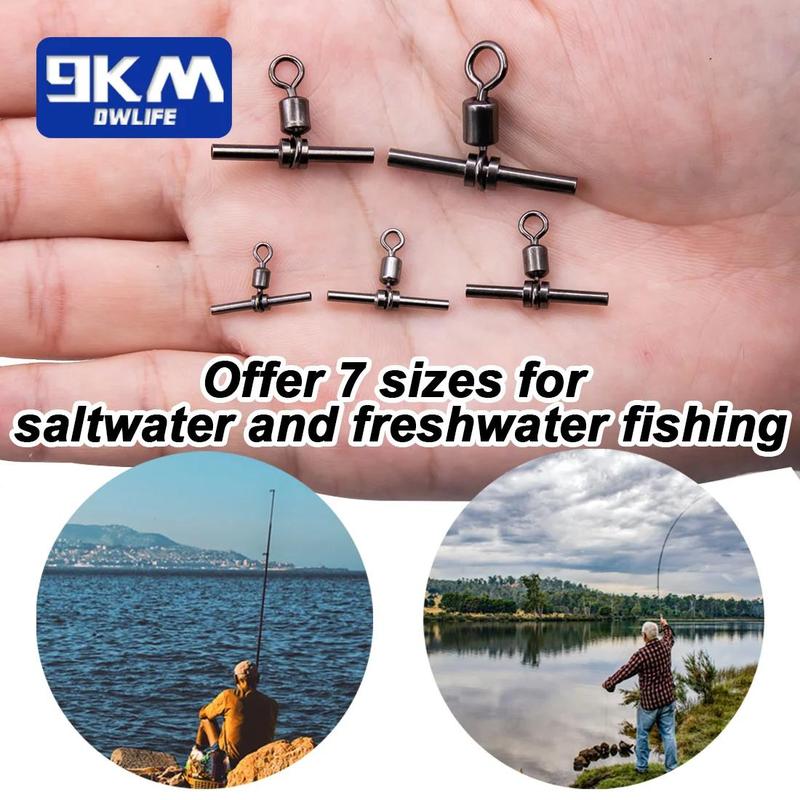 Product Introduction of 3 Way Swivels Fishing Tackle, 25pcs/set Cross Line Crimp Rolling Swivel Connector, T-shape Crimp Sleeve Swivels Fishing Tool 4