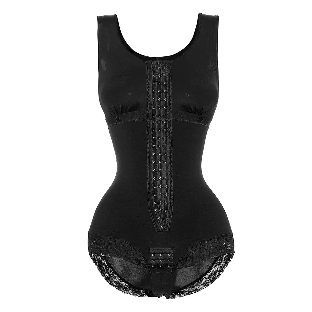 Cross-Border Elastic Mesh One-Piece Shapewear Body Shaper with Open Crotch and Hip Lift Plus Size for Nursing Mothers with Buttons Black Womenswear