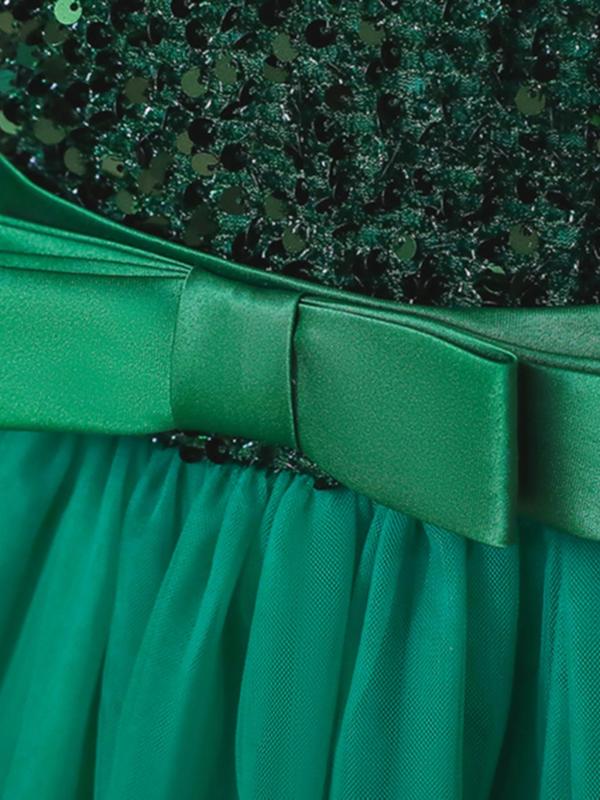 Girl's Long Sleeve V Neck Sequin Dress, Bow Front Fit & Flare Party Dress For Formal Occasions, Kids Clothes, Fashion Girl's Ball Gown For Spring & Fall 7