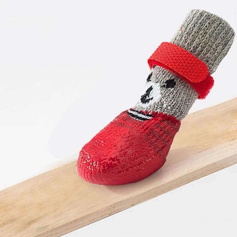 4 Pieces of Puppy Teddy Socks, Waterproof Cat Shoes, Scratch Resistant Foot Covers 3