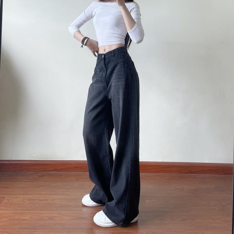 Quần jean ống rộng loe màu retro mài chất jean mềm Women - 7613/6222 4