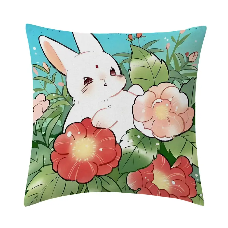 Cute Rabbit Pattern Cushion Cover, 4 Counts/set Soft Comfortable Throw Pillow Cover, Household Decoration Supplies for Home Living Room Bedroom 2
