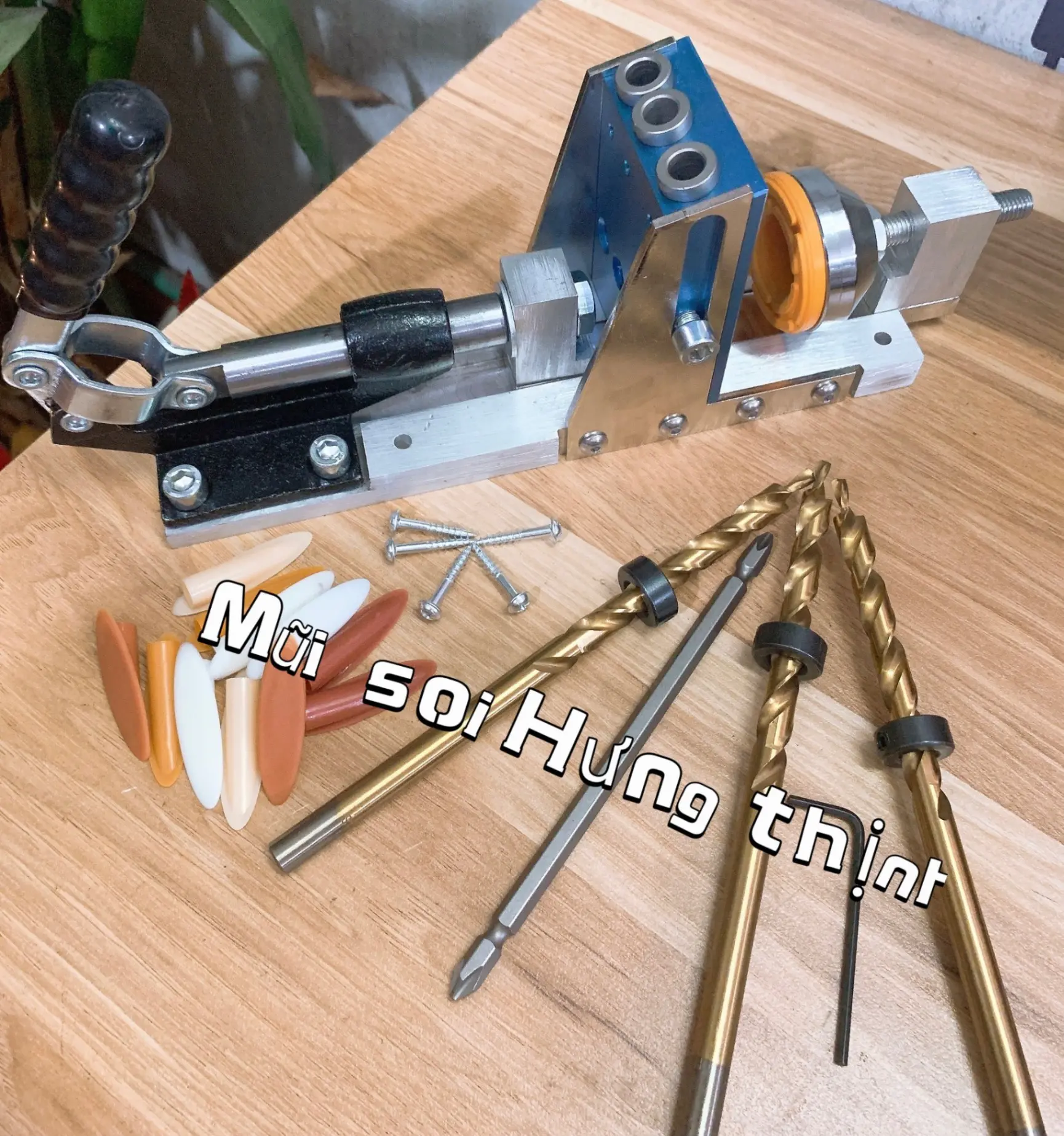 cữ khoan chéo 3 lỗ cao cấp thuận tiện dùng trong nội thất gỗ công nghiệp