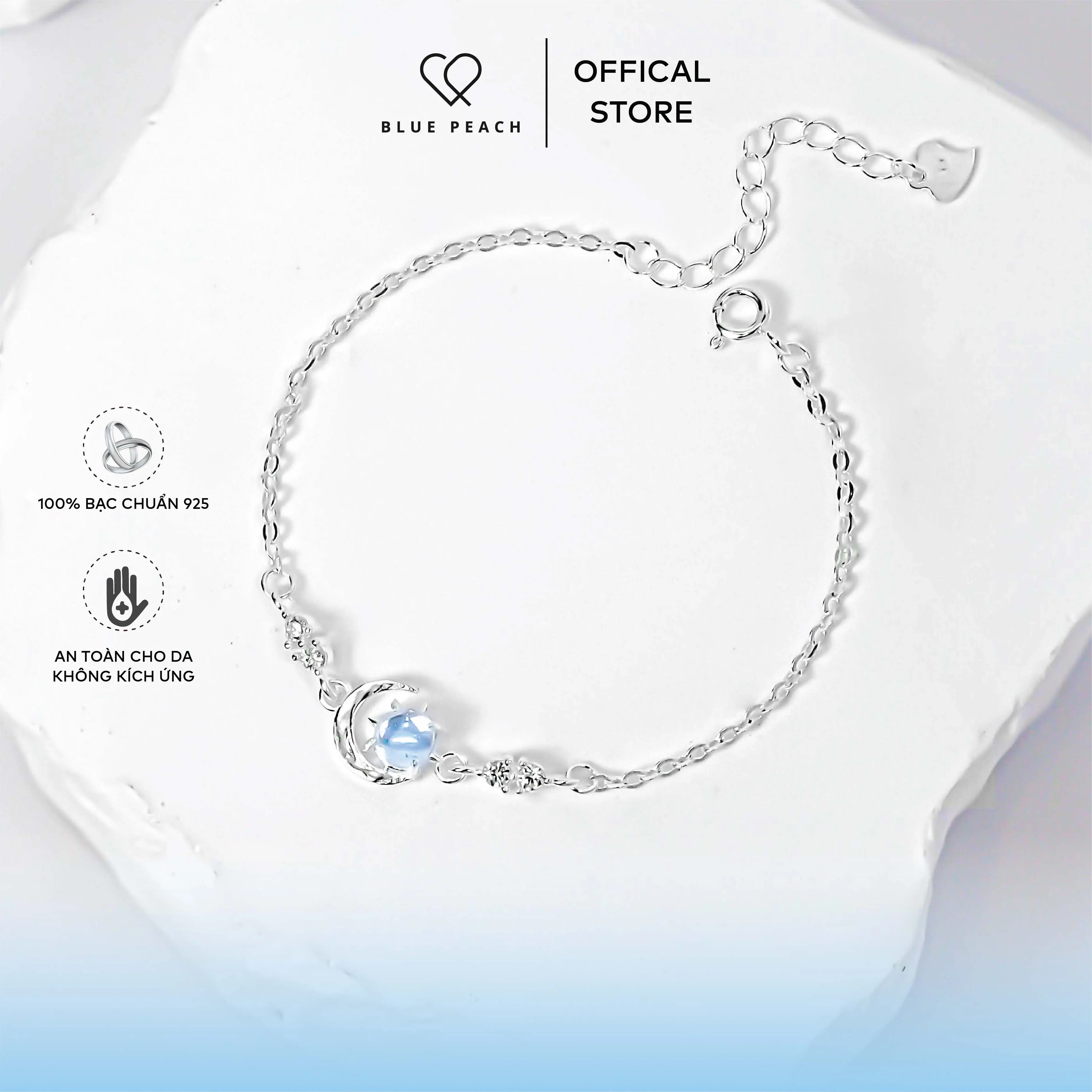 Lắc Tay Bạc 925 Blue Peach LT Sun In Moon VN - Moonstone V3 LT718