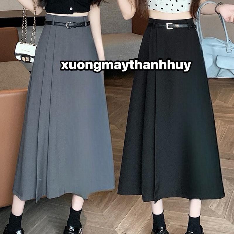  Chân váy dài dáng A xếp ly chân váy dài kèm đai lưng- 0103 kèm đai 