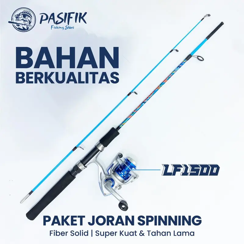 1 Set Paket Bundle Joran Pancing Spinning Fishing Rod Fiber Solid Dengan Reel Pancing Spinning Series LF1500 Berkualitas High Quality 0