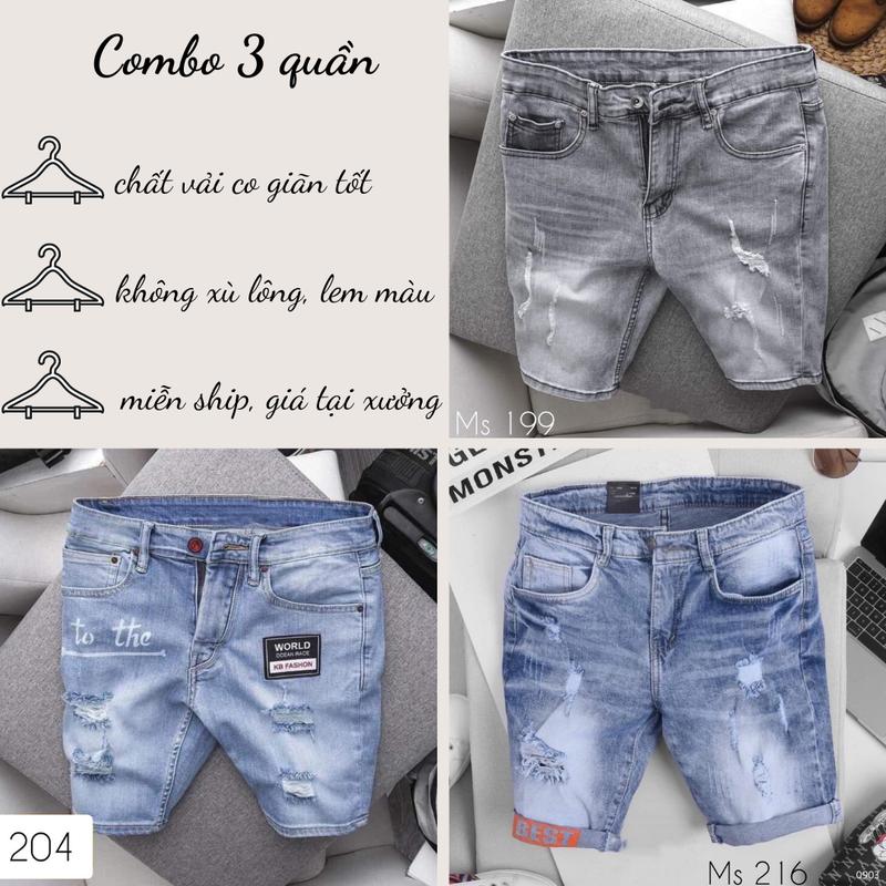 COMBO Quần short jean nam thêu chữ hot hit  Menswear Denim Có Túi Pants Lưng Cao quanchay  pho