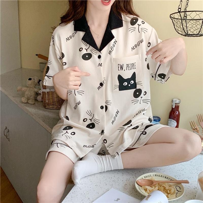 Product Introduction of Bộ Đồ Ngủ Mùa Hè Cho Nữ, Có Đệm Ngực, Áo Cardigan ngắn Tay, Quần Đùi, Bộ Đồ Mặc Ở Nhà Dễ Thương, Hàng Mới Về, Với Thiết Kế Hình Mèo, 2024 9