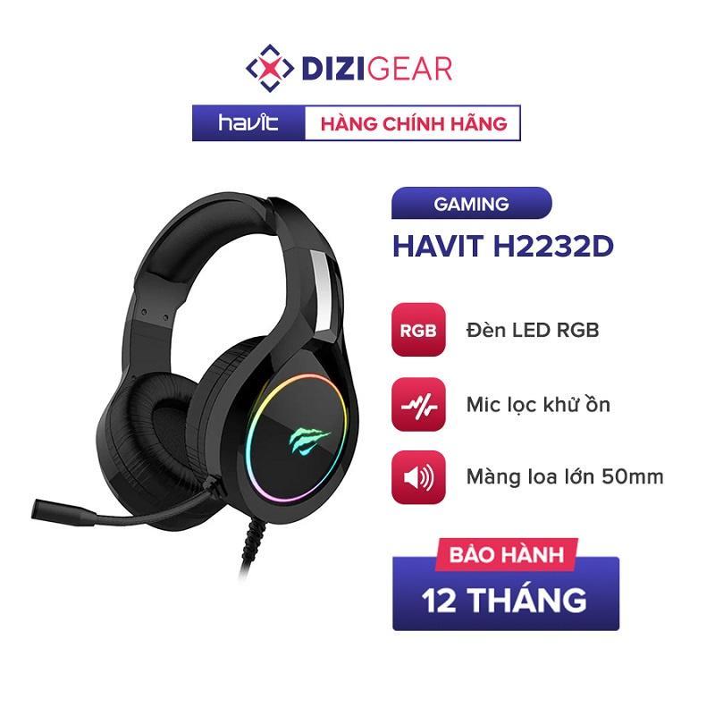 Tai Nghe Gaming Headphone HAVIT H2232D Driver 50mm Đèn Led RGB Mic Khử Nhiễu - Chính Hãng BH 12 Tháng Dizigear