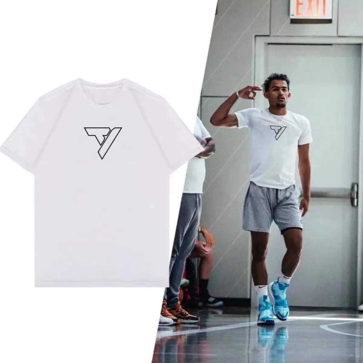 Trae Young Same Basketball Shooting Training Clothes Sports Running Fitness Quick-Drying Clothes Breathable Sweat Absorbent Mesh Short Sleeve Men
