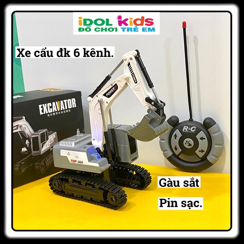 Xe Cẩu Múc Điều Khiển Từ Xa - 6 kênh. Gàu Sắt Có Pin Sạc. ( Tặng Pin Điều Khiển 2AA)
