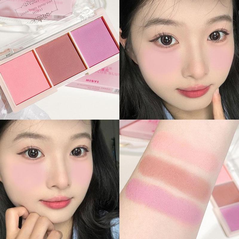 Bảng má hồng 3 màu lì Nhỏ Cầm Tay màu đất đỏ Phấn mắt trang điểm Đường viền bóng S1K5 5