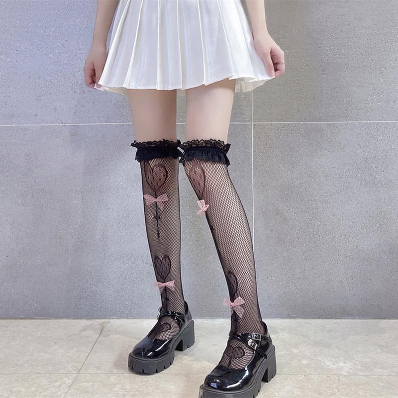 Product Introduction of Women's Lace Calf Socks Lolita Bows Knee Socks Japanese Style Princess Thigh High Loose Stocking for Lady Girls 10