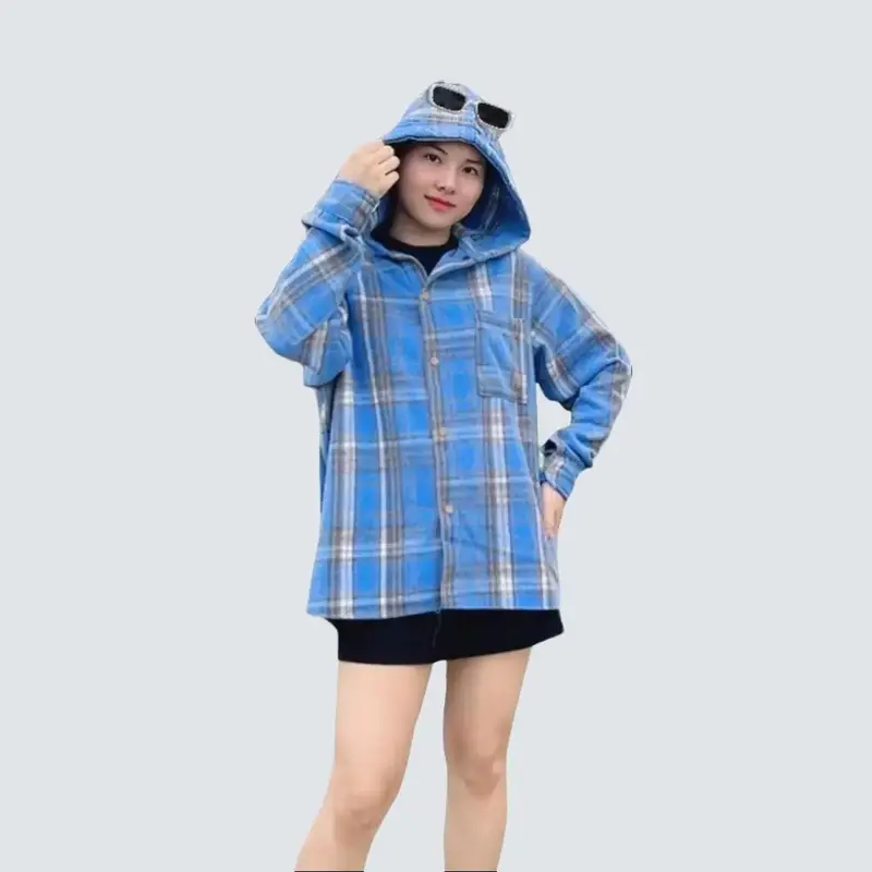 Áo Sơ Mi Áo Chống Nắng Flannel Tay Dài Caro Có Nón Tag Dessuu Form Nam Nữ (Nỉ Dạ) Menswear Shirt   áo  & áo choàng Nhung áo khoác bing 2