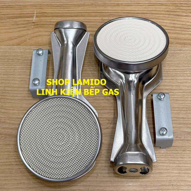 COMBO 2 Bộ Họng Đầu Đốt bếp gas hồng ngoại CERAMIC 9cm TRẮNG l ống điếu FUJISHI - ( Kèm Bass gắn + Vít) - [ Phụ kiện bếp ga, linh kiện thay thế bếp đôi, đơn ]
