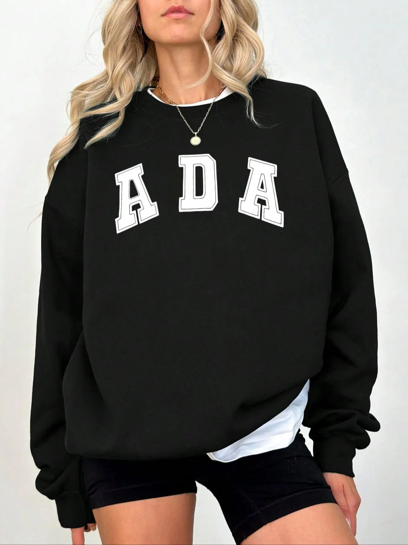 Women's Letter Print Drop Shoulder Fleece Sweatshirt, Casual Long Sleeve Round Neck Pullover for Fall & Winter, Ladies Clothes for Daily Wear