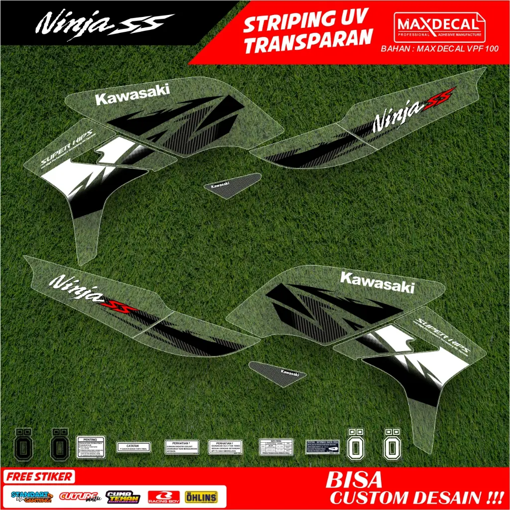 striping sticker ninja ss rr new transparan racing minimalis merah hijau biru hitam hologram nj-31
