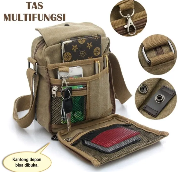 Tas Selempang Pria / Cowok Bahan Kain Canvas Model Kekinian Keren dan Simpel Kanvas