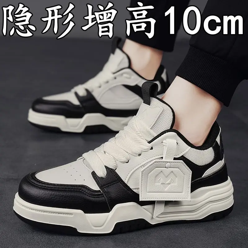 Giày Nam, Tăng Chiều Cao Vô Hình, 8cm Và 6cm, Màu Trắng, Phong Cách Hàn Quốc Thường Ngày Dễ Phối Đồ Độc Đáo Giày Thể Thao Nguyên Bản, Thích Hợp Cho Mùa Thu, Giày Thể Thao, Chất Lượng Cao, [Chất Liệu Vừa Vặn Bên Trong Thoải Mái], 2025