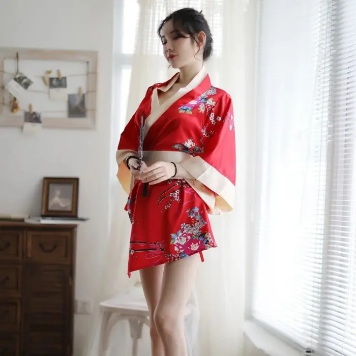 Kimono Jepang Satin Sexy Lengan Lebar - Cosplay Seksi Lingerie Wanita Piyama Tidur Dewasa Dress 1306